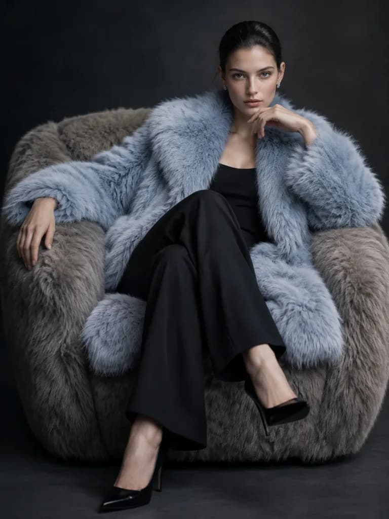 Editorial Fashion Model in Fur Coat