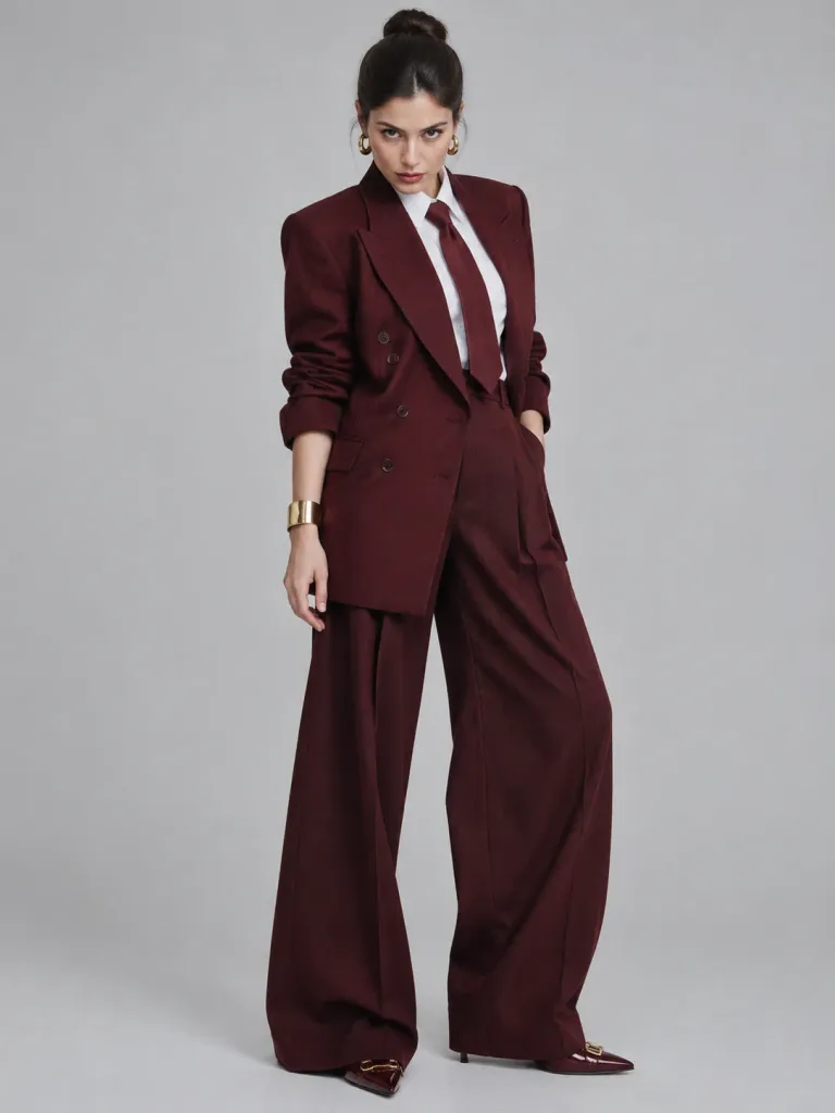 Chân Dung Thời Trang Trong Bộ Suit Đỏ Rượu Oversized