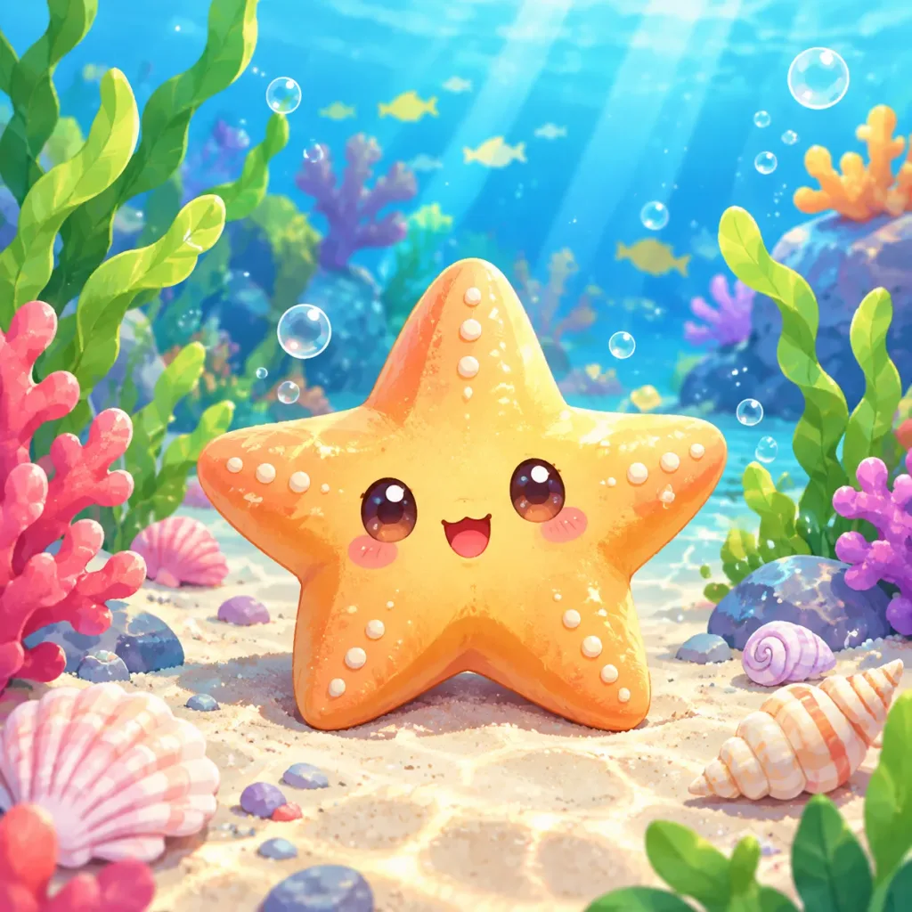 Kawaii Starfish on Ocean Floor