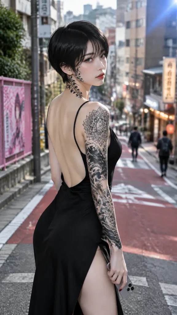 Femme Tatouée dans une Rue Japonaise