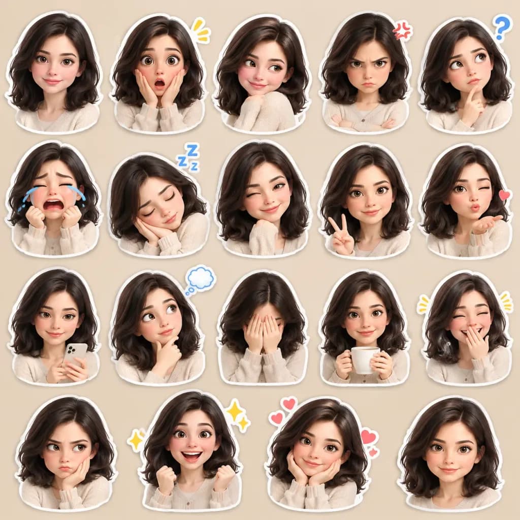 3D 카툰 캐릭터 표정 스티커 팩