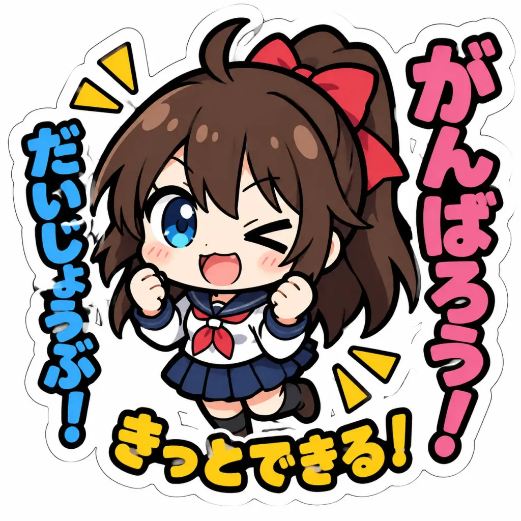 Chibi Die-Cut Sticker with Japanese Text