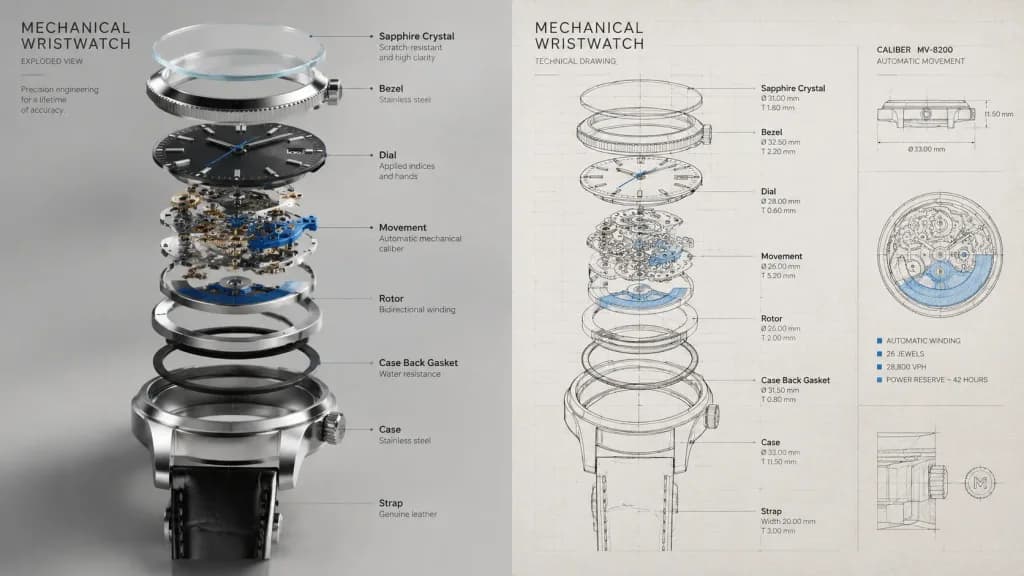 Exploded View Split Technical Render