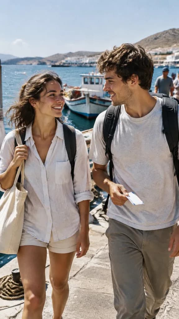 Candid Couple Arrival at Aegean Harbor
