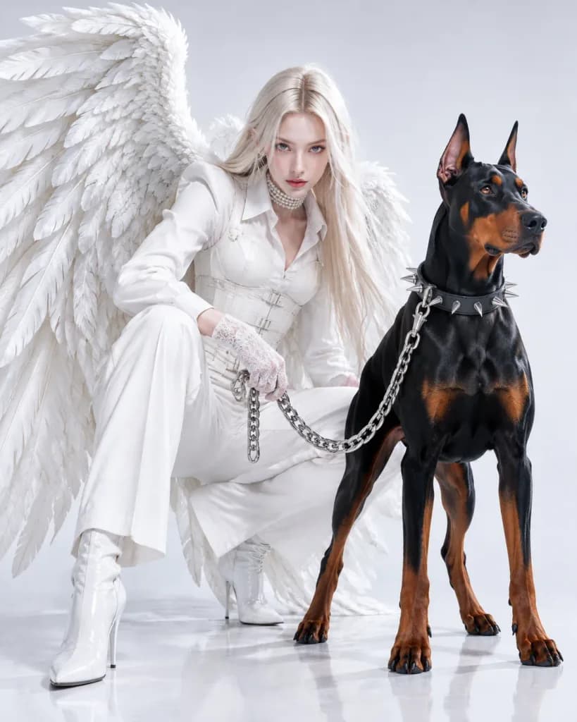 Winged High Fashion Editorial with Doberman
