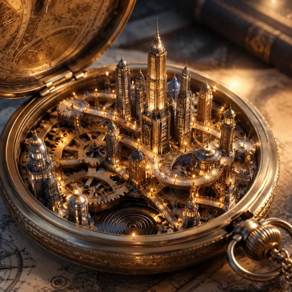 Miniature Metropolis Inside Vintage Pocket Watch