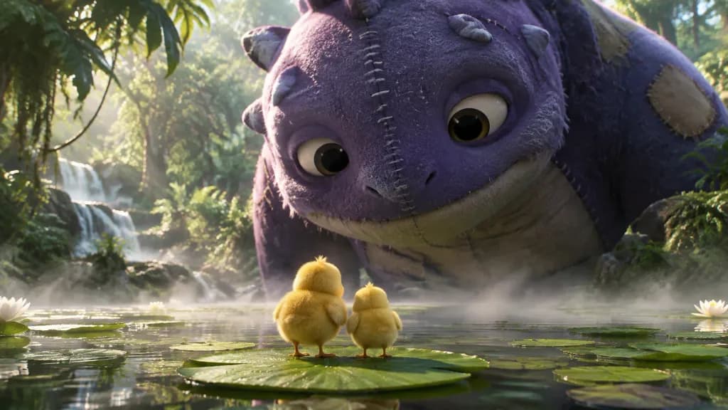 Fluffy Chicks Facing Giant Stitched Monster