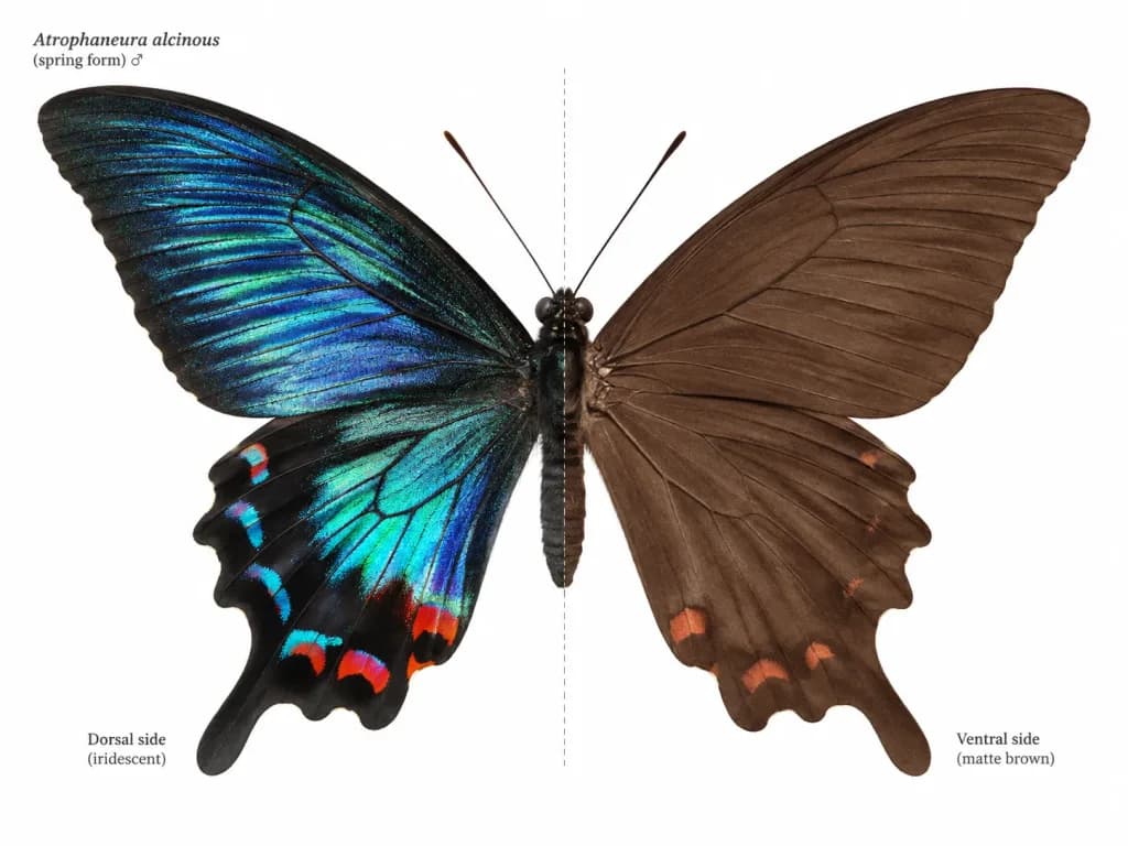 Mounted Butterfly Specimen Selective Iridescence Comparison