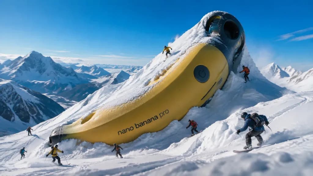 Giant Product in Snow with Miniature Athletes