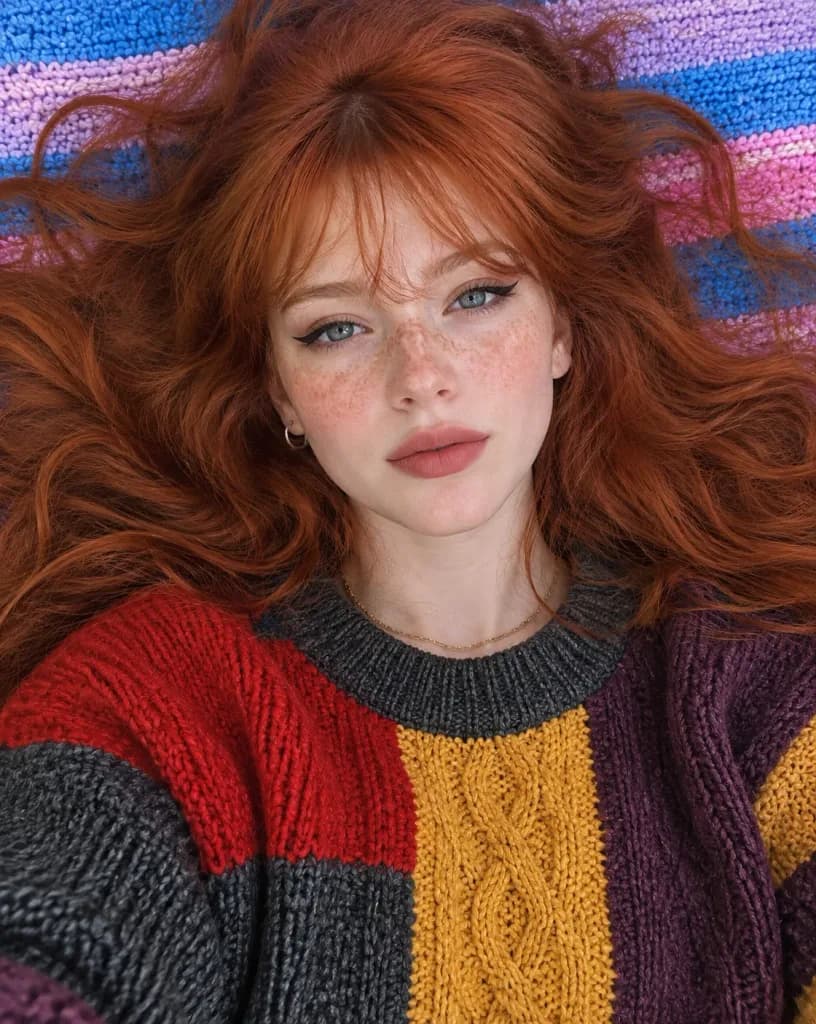Flat Lay Ginger Woman Rainbow Knit Portrait