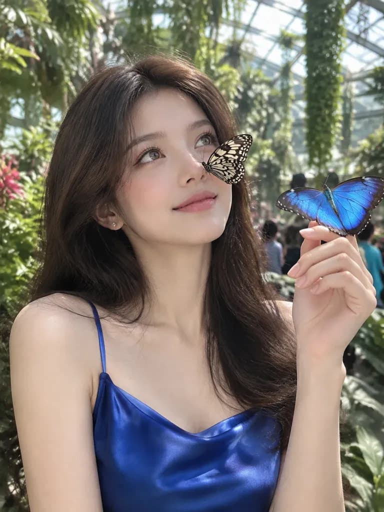 溫室中的蝴蝶與女子肖像