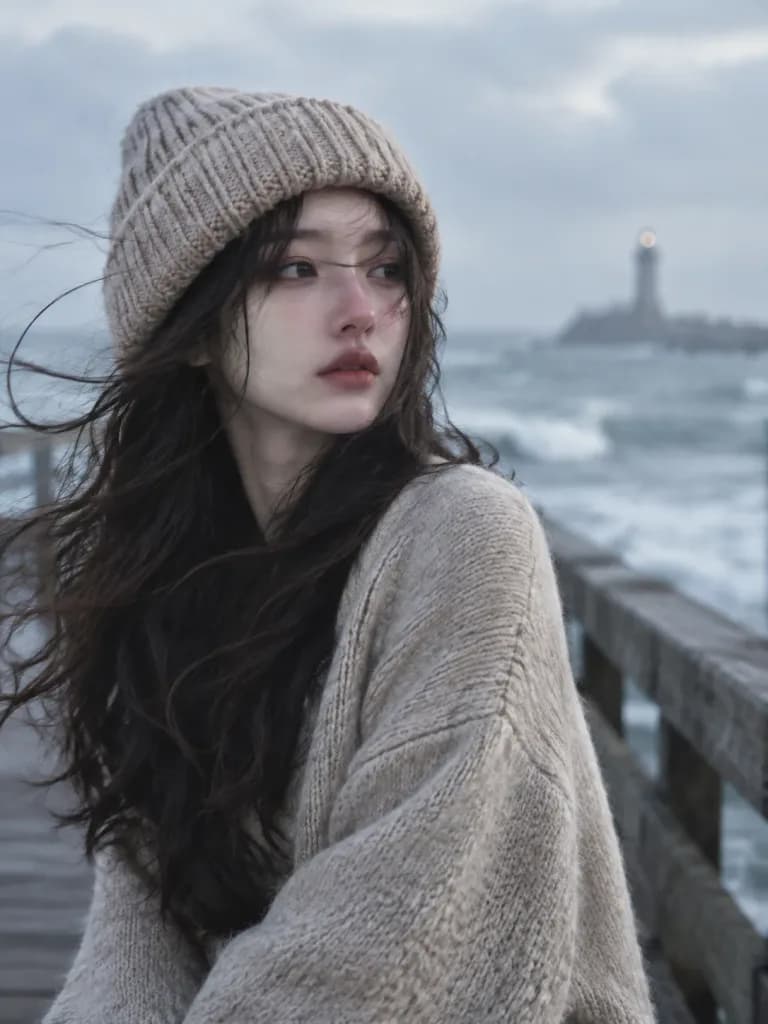 Cinematic Pier Portrait in Wind