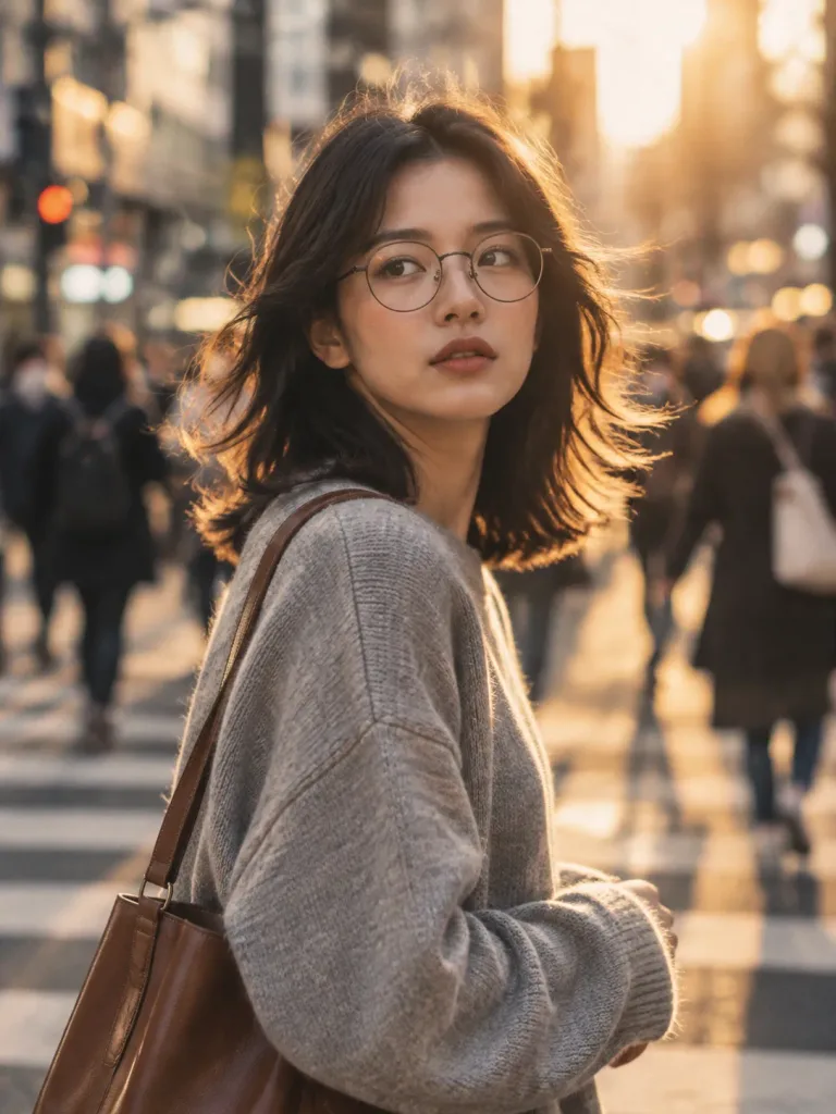 골든 아워 도시 횡단보도 포트레이트