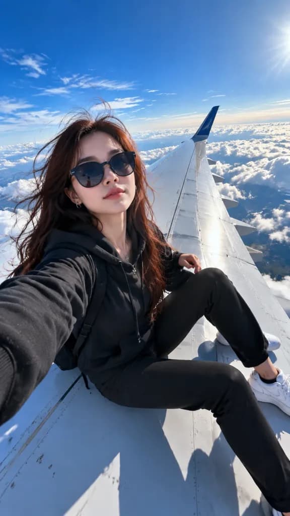 Casual Airplane Wing Selfie