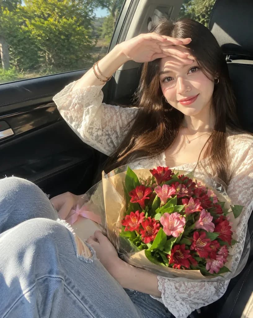 골든 아워 자동차 조수석 인물 사진
