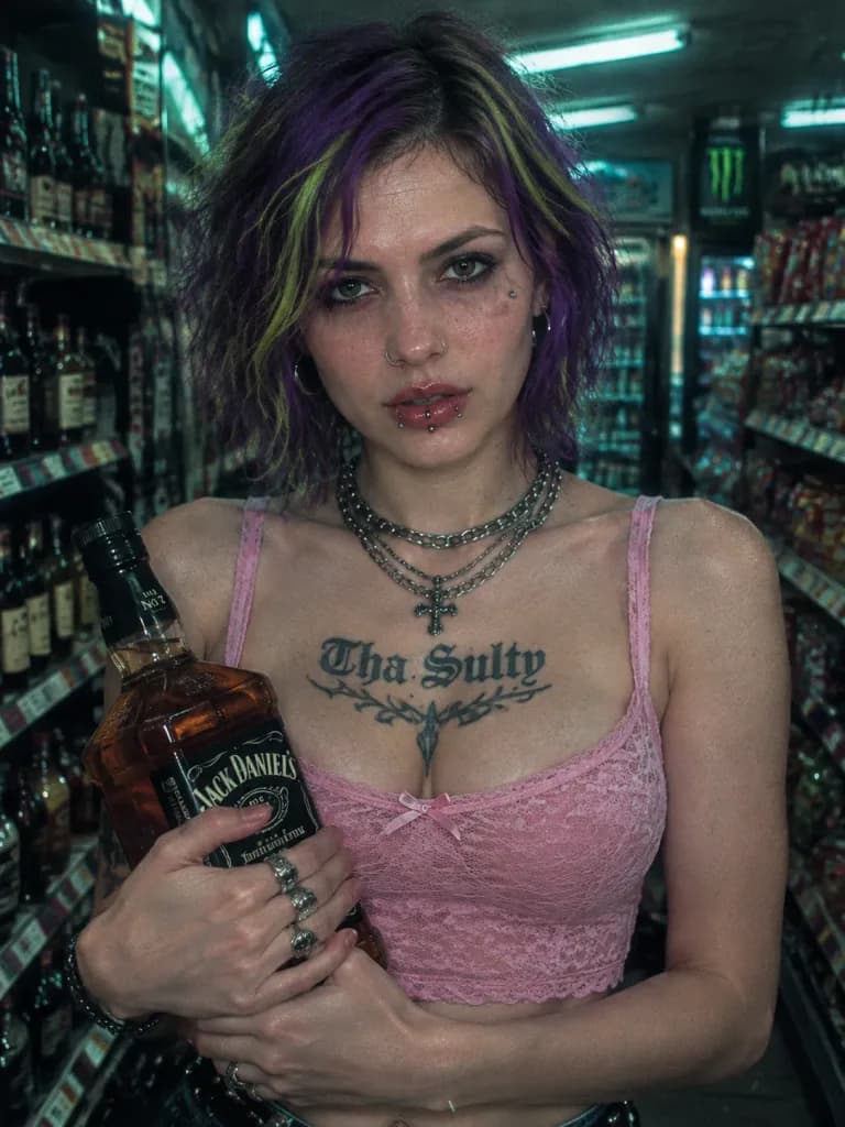 Cyber-Grunge Punk Girl Convenience Store Portrait