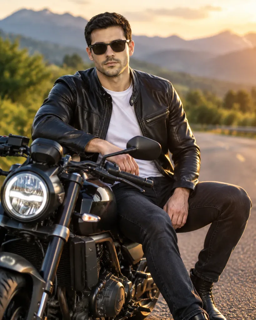 Biker Portrait on Open Country Road
