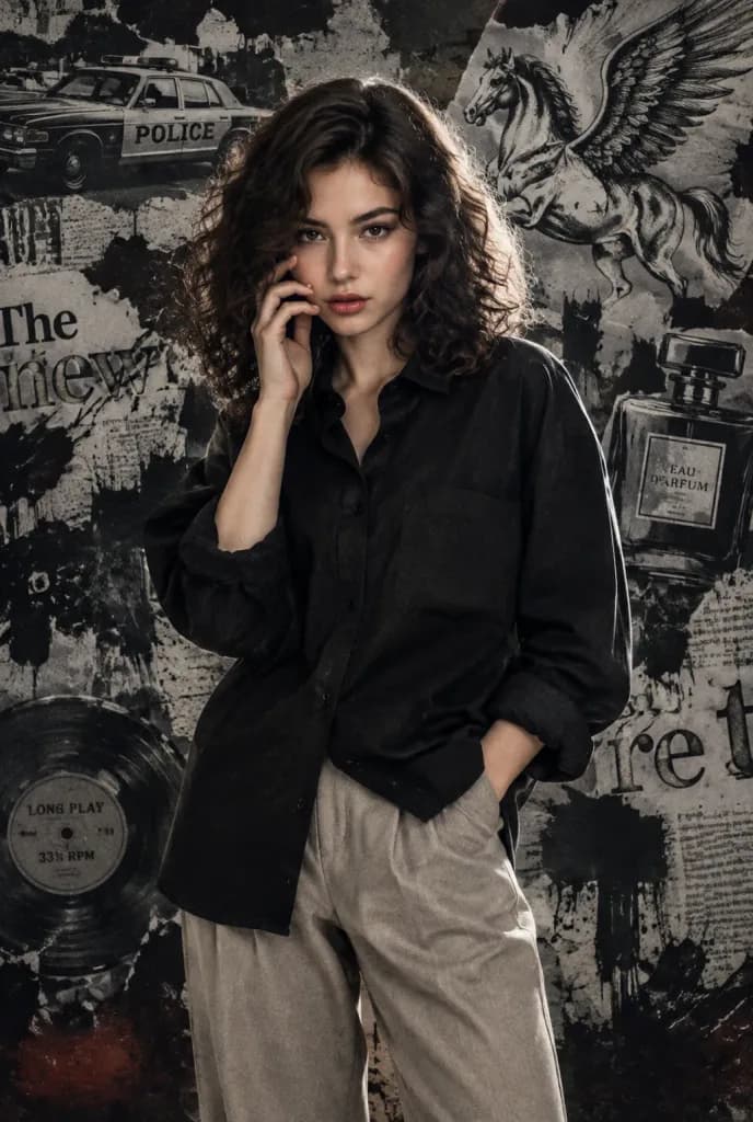Editorial Portrait on Grunge Collage Wall