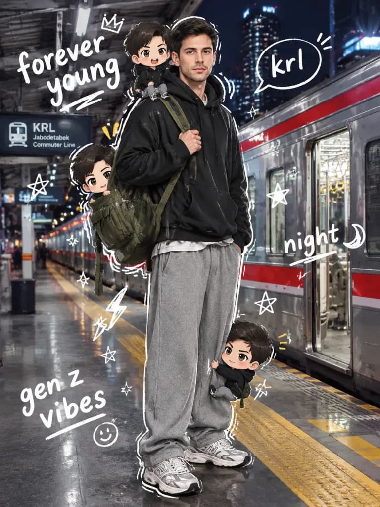 Streetwear Night Station Chibi Mixed Media