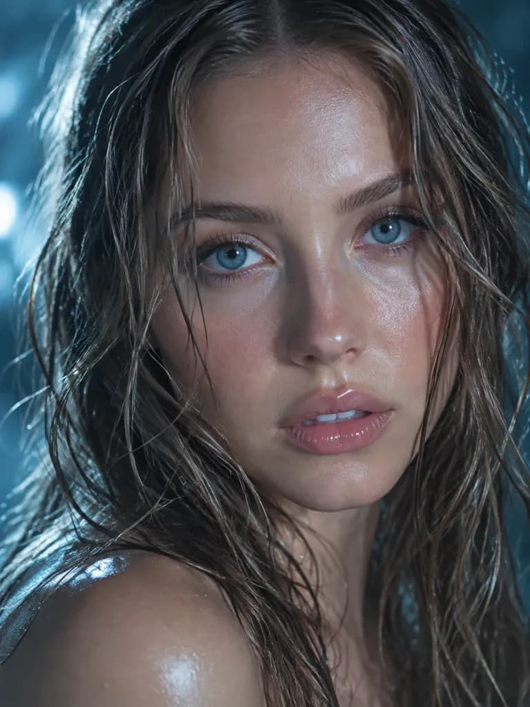 Cinematic Wet-Hair Macro Portrait