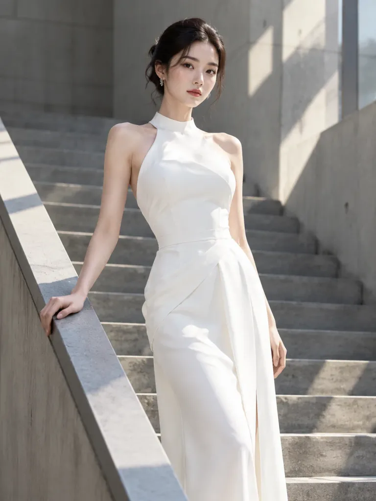Cinematic Fashion Portrait on Concrete Stairs