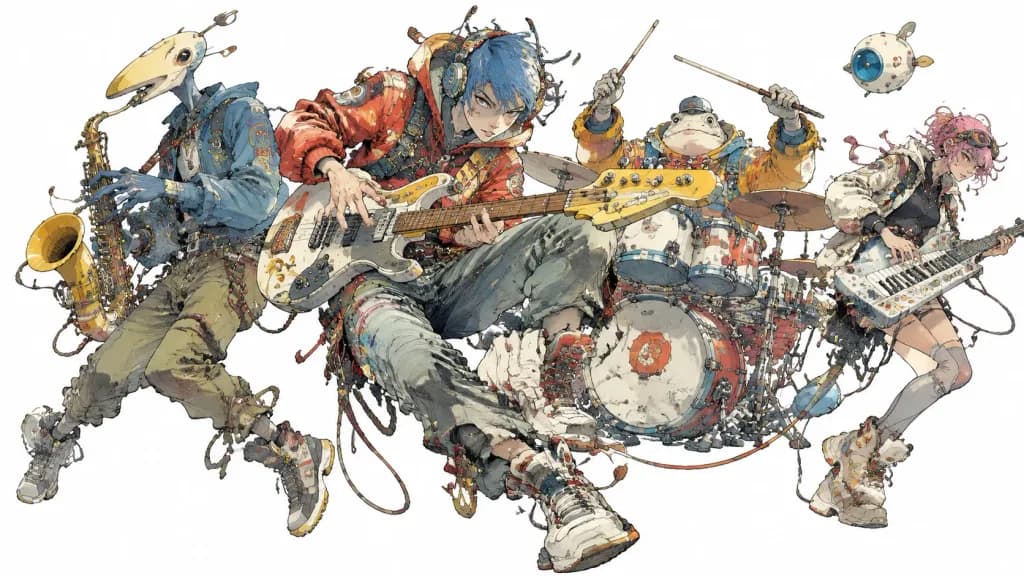 Illustrazione Futuristica e Surrealista di una Band