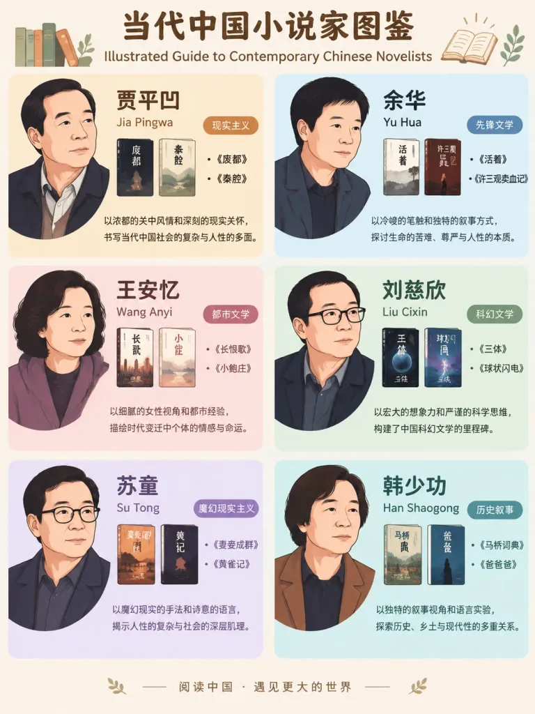 Contemporary Chinese Novelists Infographic Poster