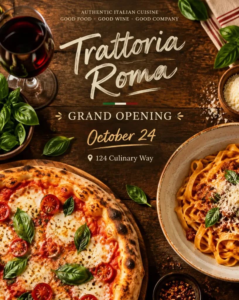Rustic Italian Restaurant Grand Opening Flyer