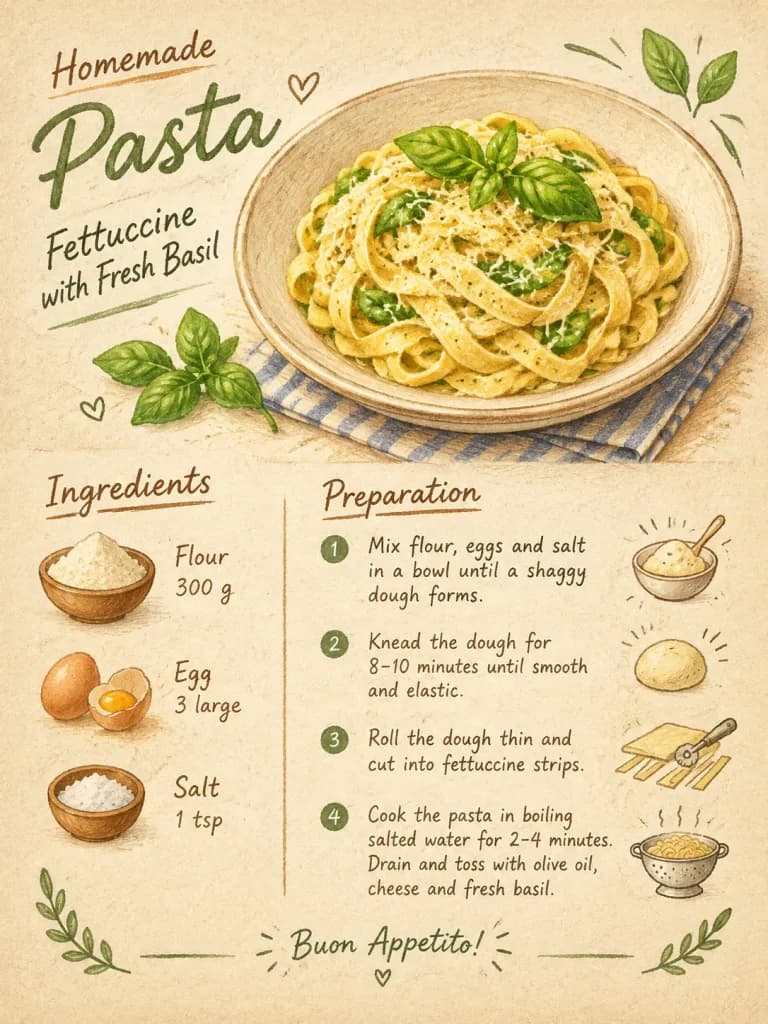 Rustic Illustrated Pasta Recipe Card