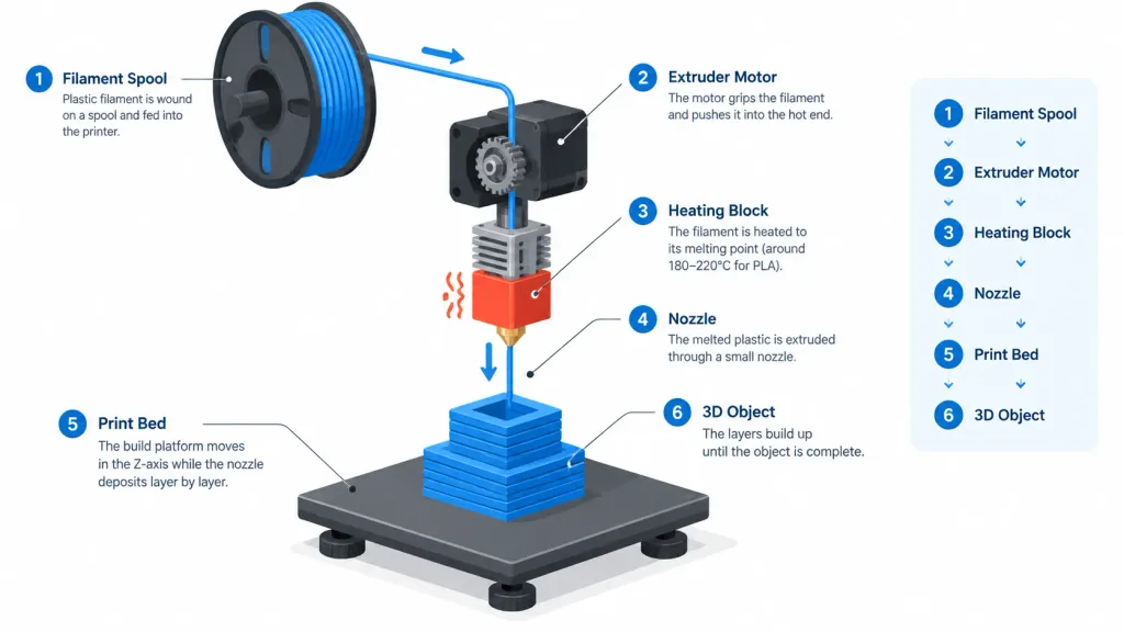 FDM 3D Printer Explanatory Diagram