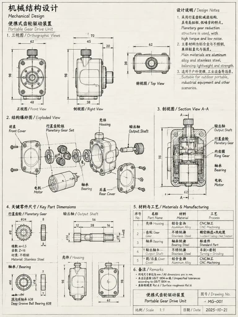 Technical Engineering Sketch Notebook Page