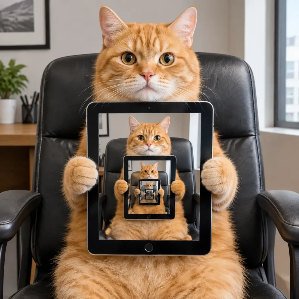 タブレットを持つ猫のドロステ効果