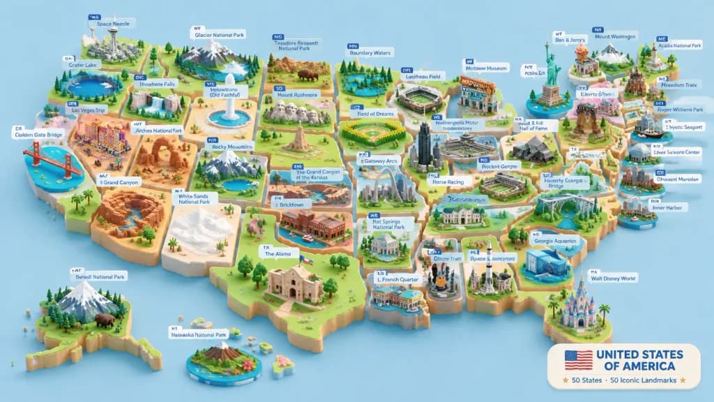 Isometric 3D USA Landmark Diorama