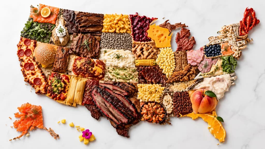 United States Food Map Flat Lay