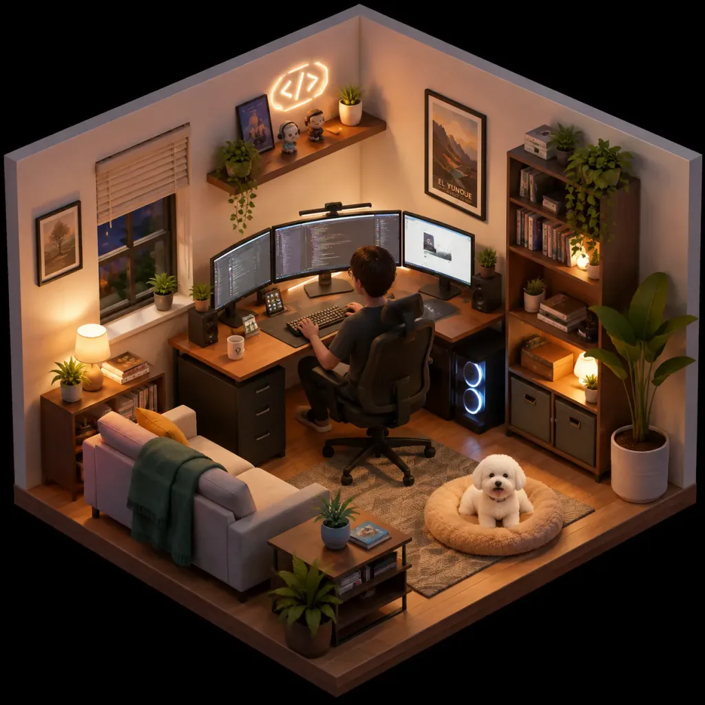Isometric Cozy Home Office Illustration