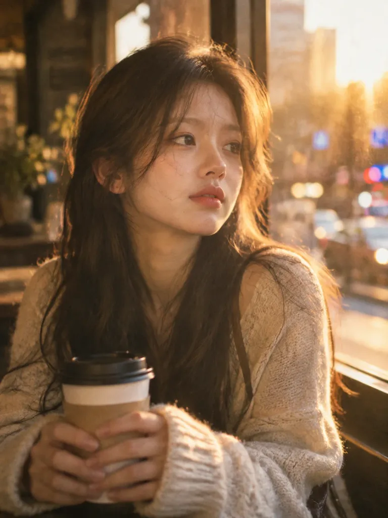 골든 아워 카페 필름 인물 사진