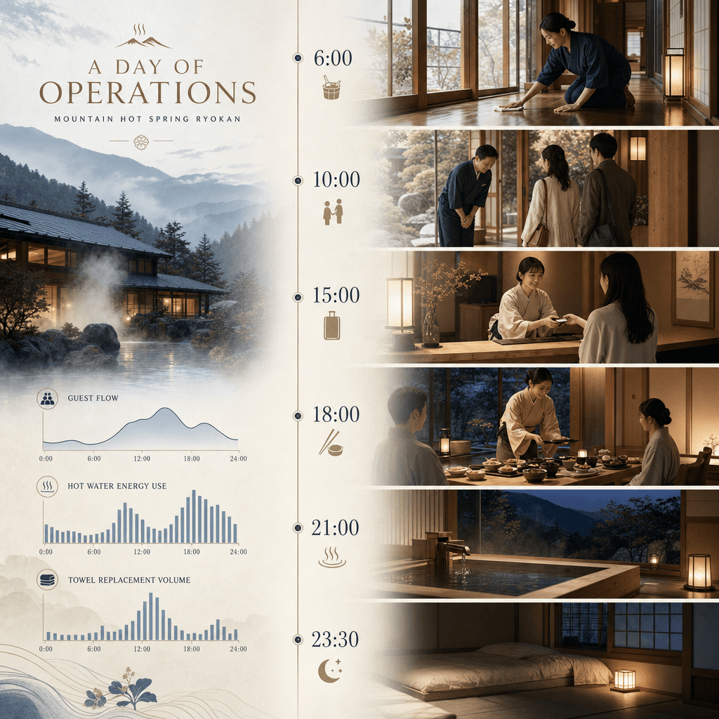 "One day operation panel of mountain hot spring hotel"