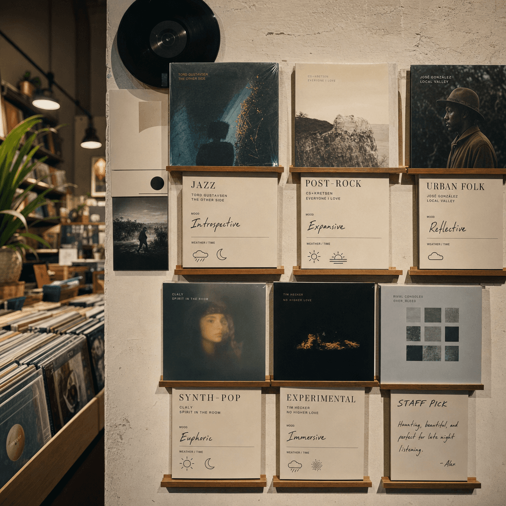 "Indie Record Store Weekly Recommendations Wall"
