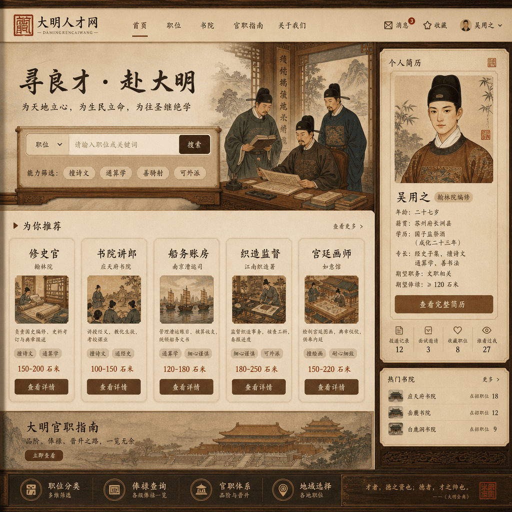 "Home page of the job search website for people in the Ming Dynasty"