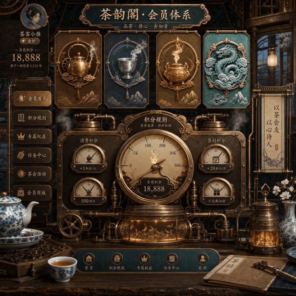 “蒸汽朋克茶馆会员体系界面”