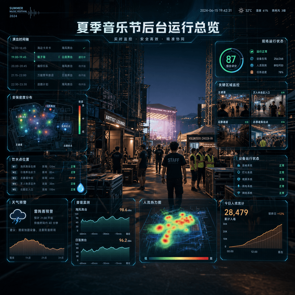 “夏季音乐节后台运行总览”