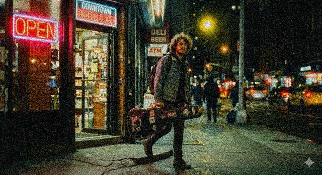 Before: a grainy, compressed night street photo