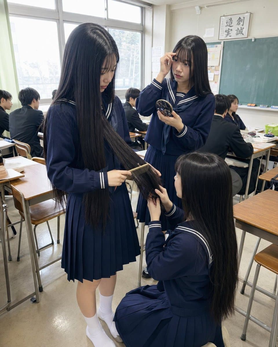 日本教室長髮抓拍