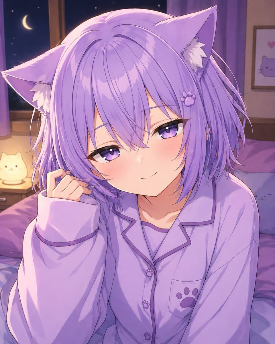 溫馨睡衣貓娘之夜肖像