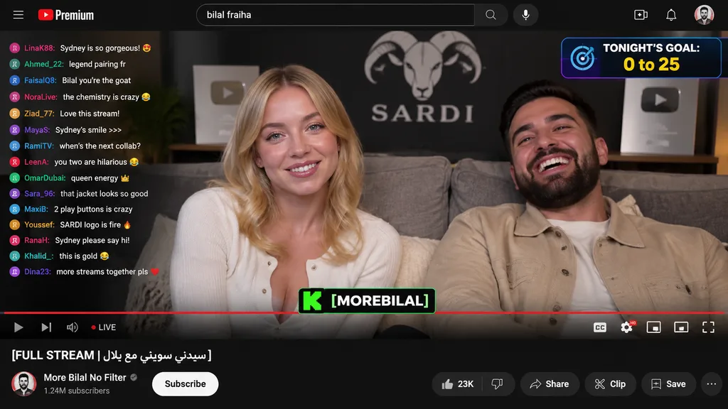 YouTube Livestream Video-Player-Oberfläche