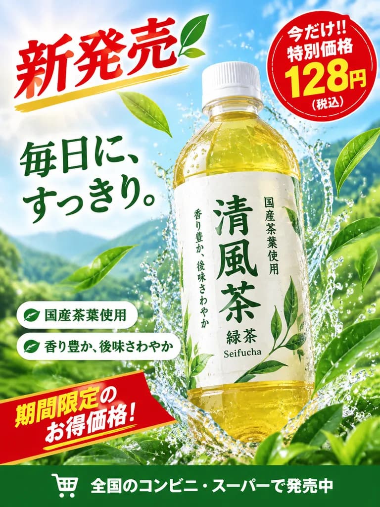 日系瓶裝綠茶促銷海報設計