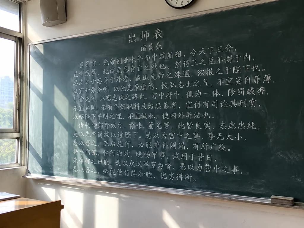 黒板に手書きされた古典漢文