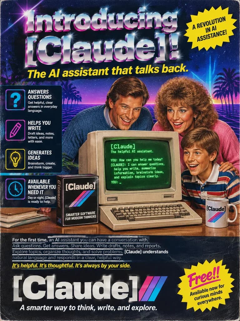 1980s Retro Magazine Ad for Claude AI