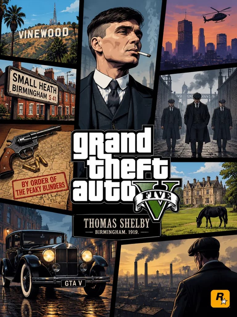 GTA 스타일 크로스오버 게임 표지 콜라주