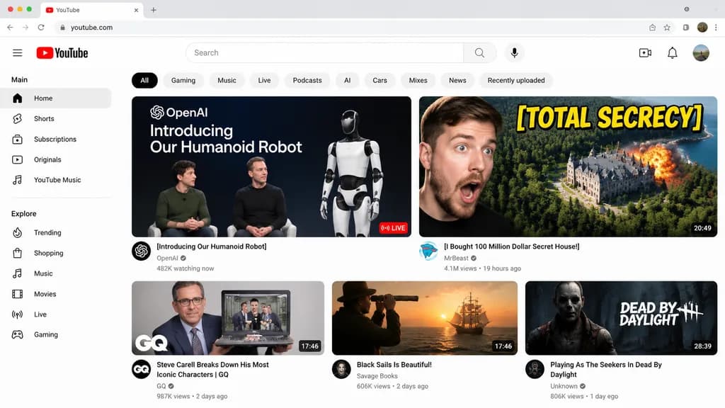 Десктопный UI-макет видеостриминговой платформы